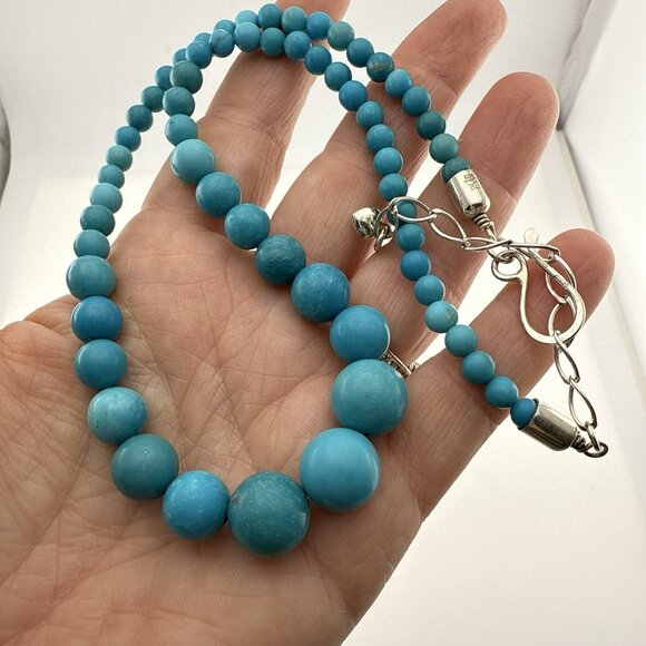 Jay King Necklace Turquoise Blue Graduated Round Sphere Sterling Silver DTR 925 - Picture 5 of 8